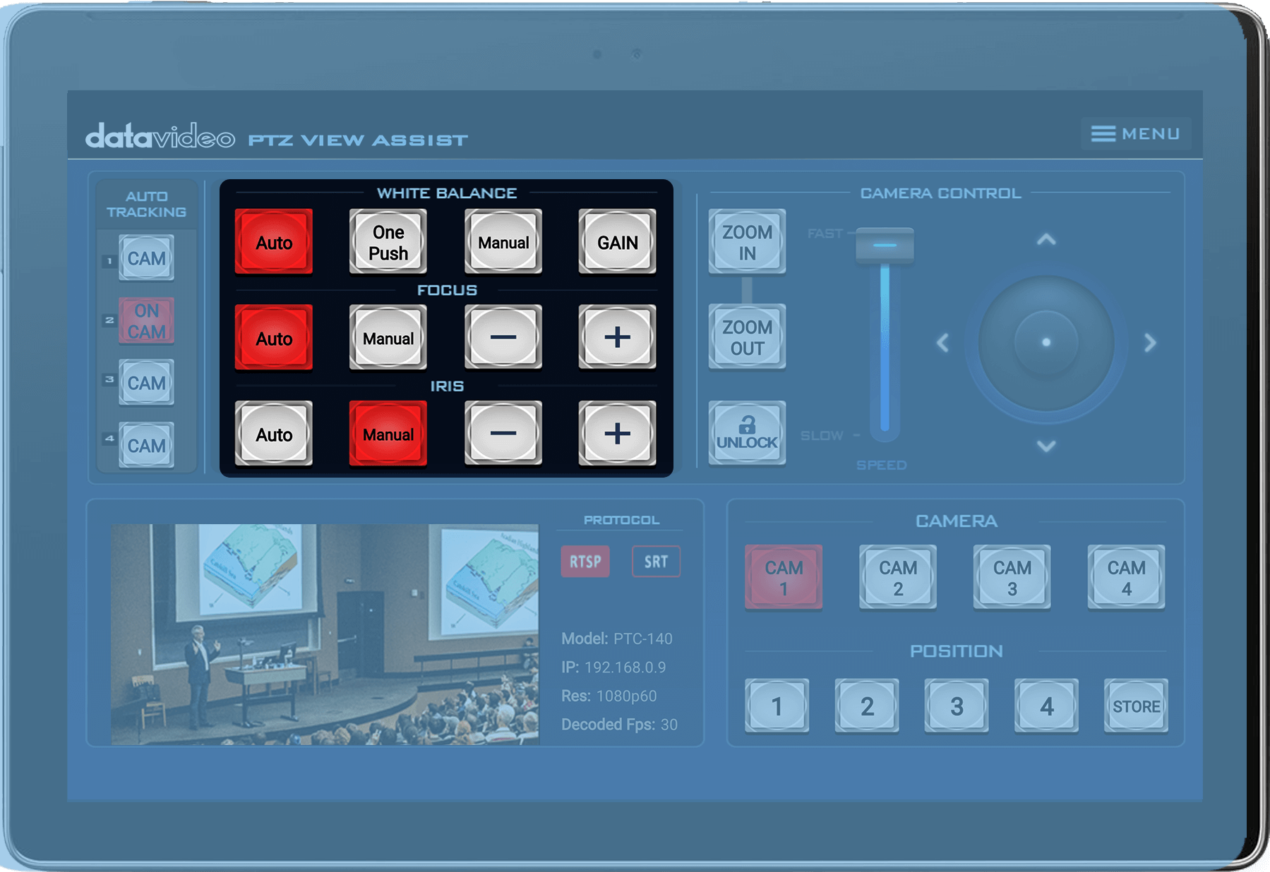 Control pan, tilt and zoom with a joystick for your PTC-140, and PTC-280 series with your iOS and Android now. 