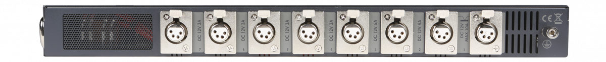 Output connections: 4 x 3A + 2 x 5A + 2 x 10A 12V XLR DC